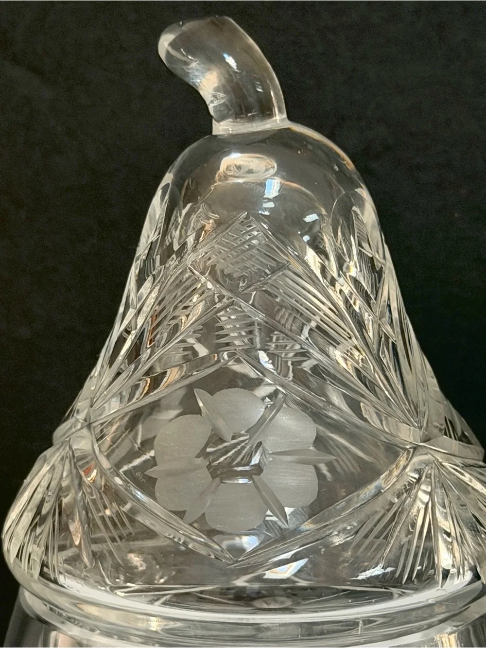Cut Glass Pear-Shaped Covered Jar Candy Dish 6 3/4